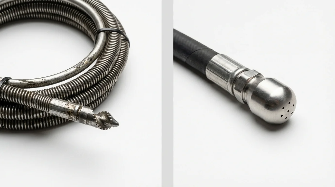 Drain snake cable and hydro jetting nozzle used for drain cleaning in Paynesville, MN